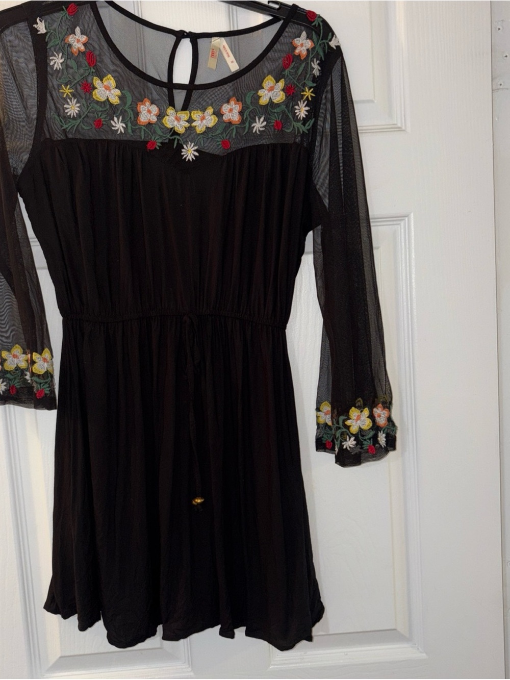 True Destiny Black Mesh Floral Embroidered Women’s mini Dress